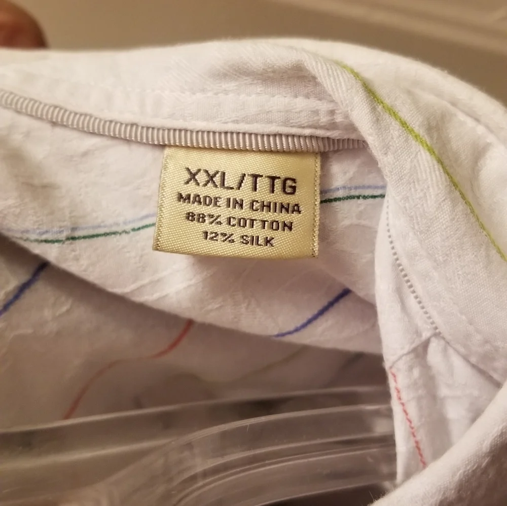 Tommy Bahama Men's Dress Shirt Cotton Silk Blend White Colored Stripes XXL EUC! - Picture 5 of 9